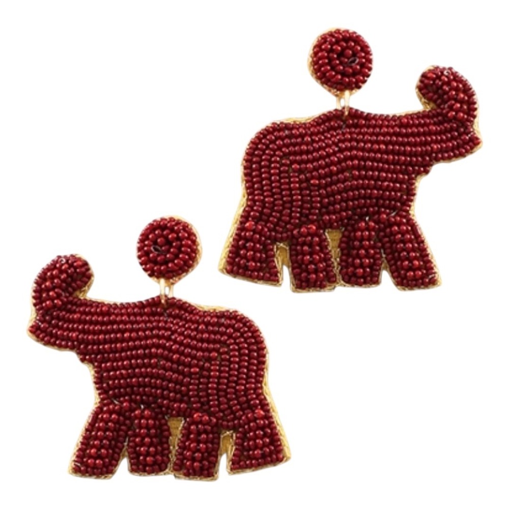 Viola Alabama Crimson Tide Burgundy Beaded Elephant Earrings‎ Statement New